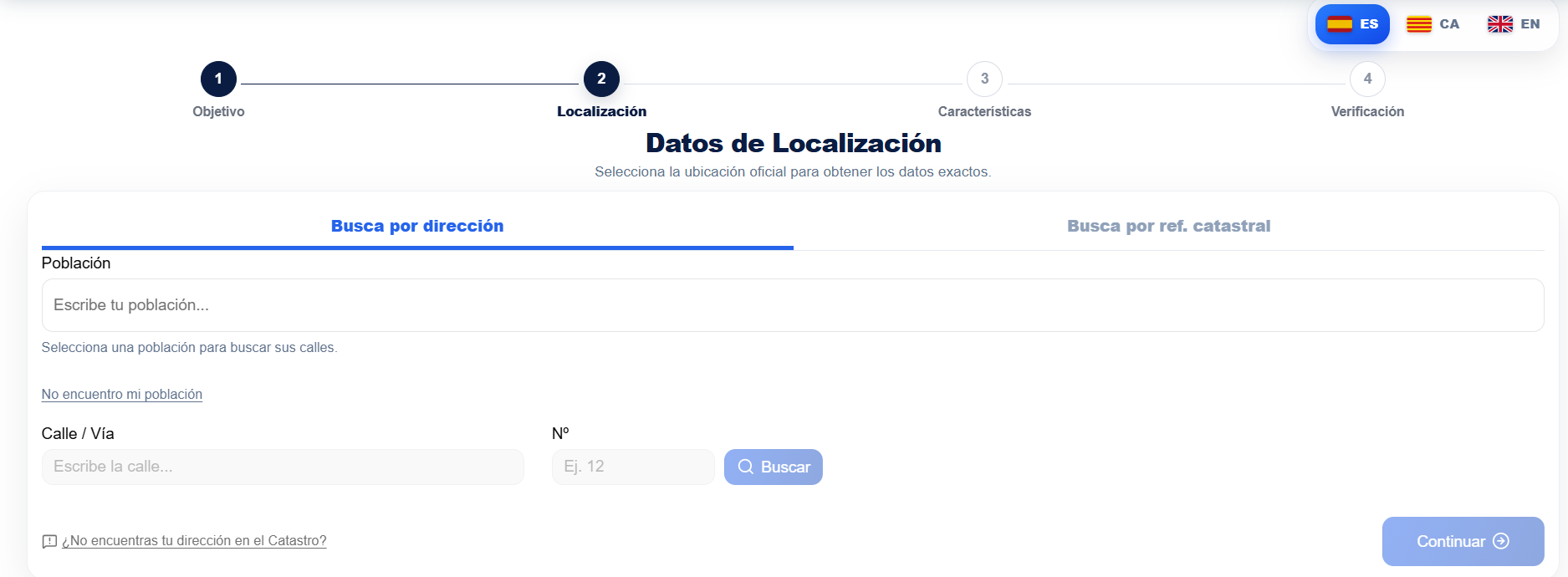 Paso 2 del valorador inmobiliario Captarium