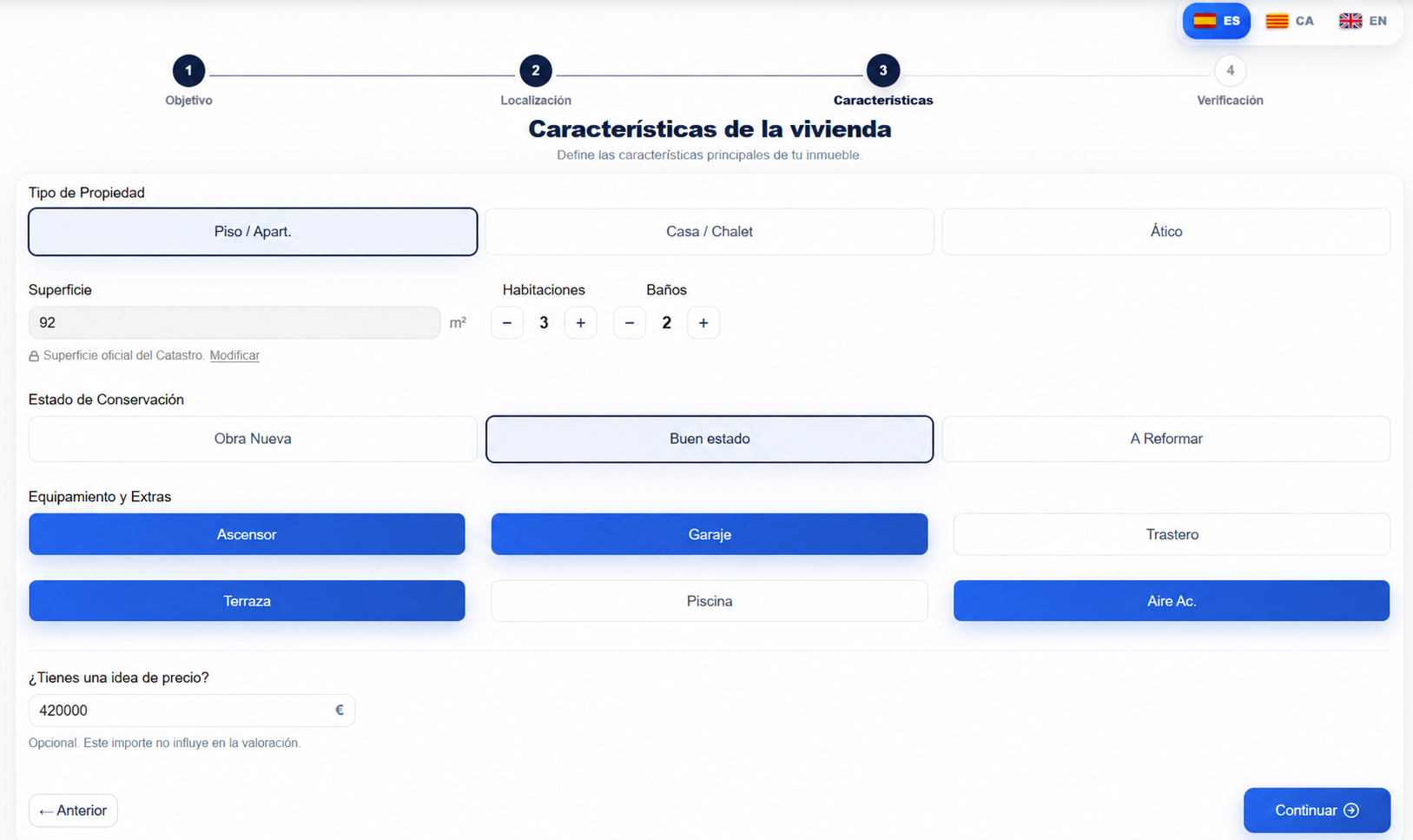 Paso 4 del valorador inmobiliario Captarium